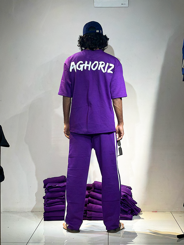 Shoulder Printed Purple Oversized Tee & Pant Set