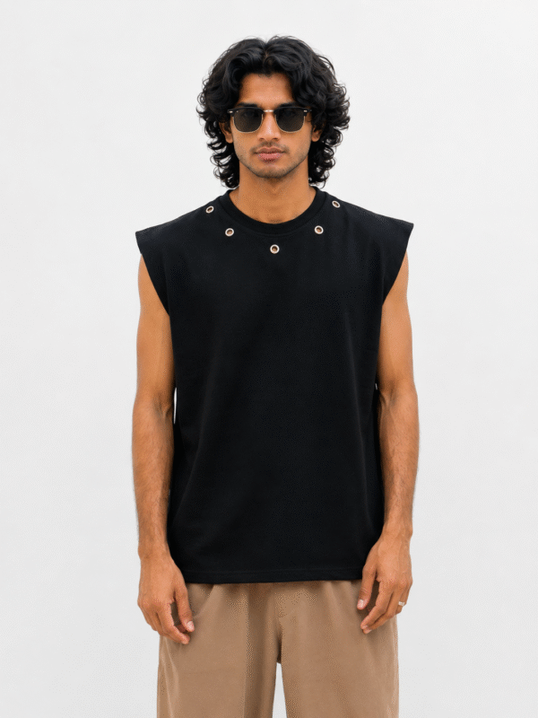black sleeveless neck stud