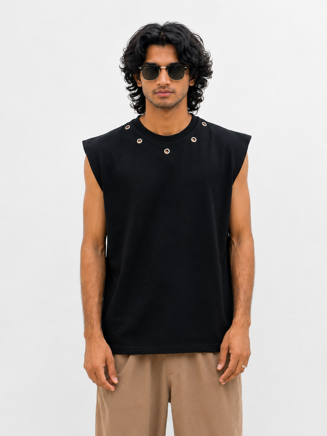 black sleeveless neck stud
