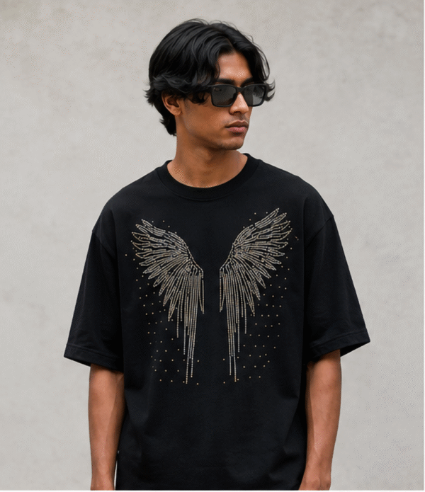 calif silver wings black oversized tee